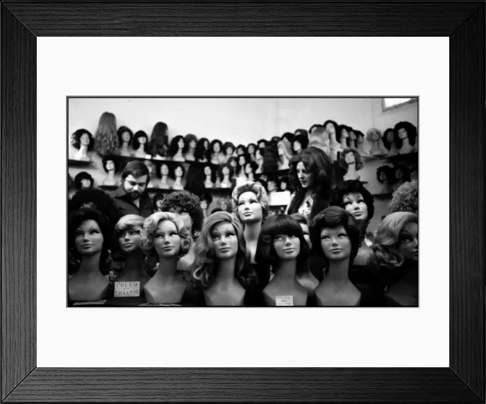Framed Print : People in a wig shop Italy early Framed Print : People in a wig shop Italy early