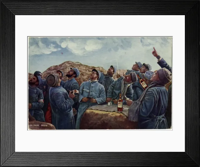 Framed Print : WW1 - French troops watch a German Taube Aircraft pass over Framed Print : WW1 - French troops watch a German Taube Aircraft pass over