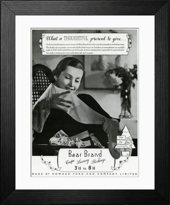 Framed Print : Advert for Stockings by Bear Brand 1936