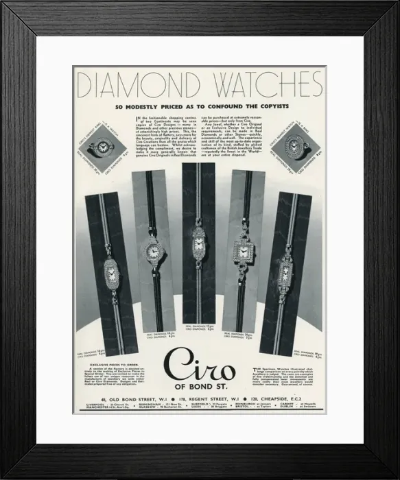 Framed Print : Advert for Ciro diamond watches 1936