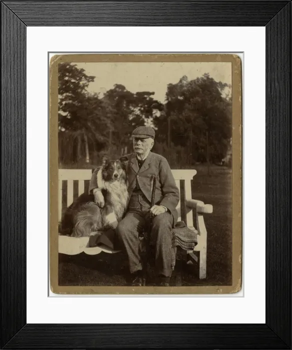 Framed Print : Man on a bench with his sheepdog Framed Print : Man on a bench with his sheepdog