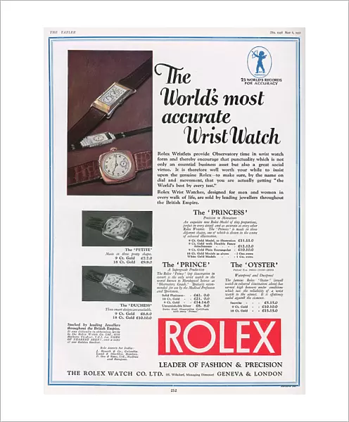 Rolex wrist watch advertisement, 1931