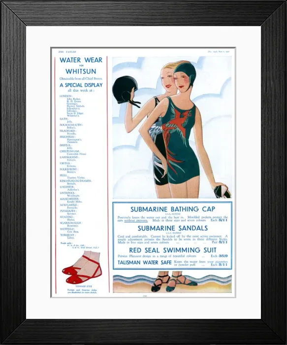 Framed Print : Water Wear for Whitsun - 1930s swimwear advertisement Framed Print : Water Wear for Whitsun - 1930s swimwear advertisement