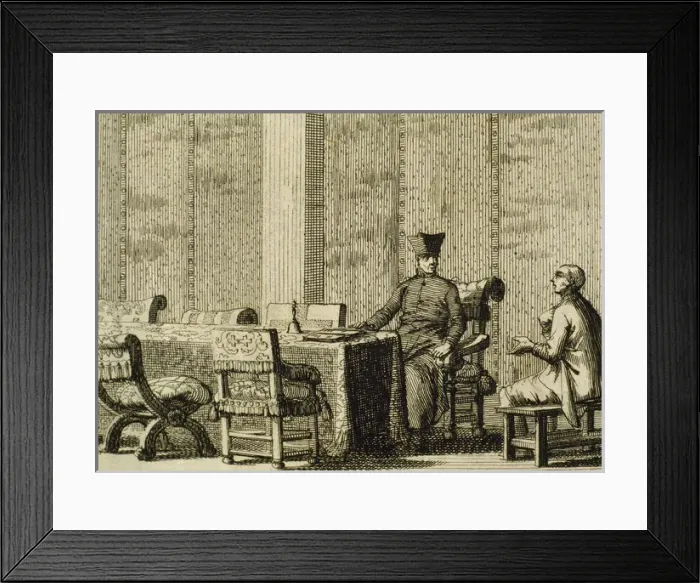 Framed Print : Inquisition. Inquisitor questioning a defendant. Engraving Framed Print : Inquisition. Inquisitor questioning a defendant. Engraving