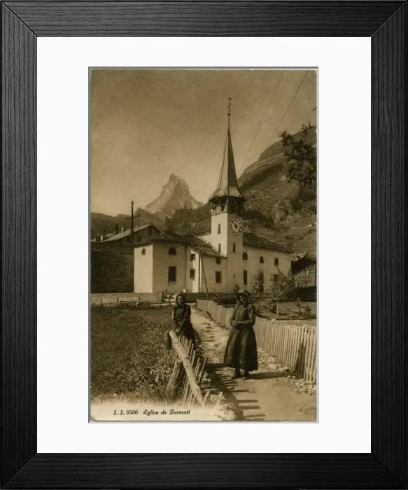 Framed Print : Zermatt Church - Switzerland with Matterhorn at rear Framed Print : Zermatt Church - Switzerland with Matterhorn at rear