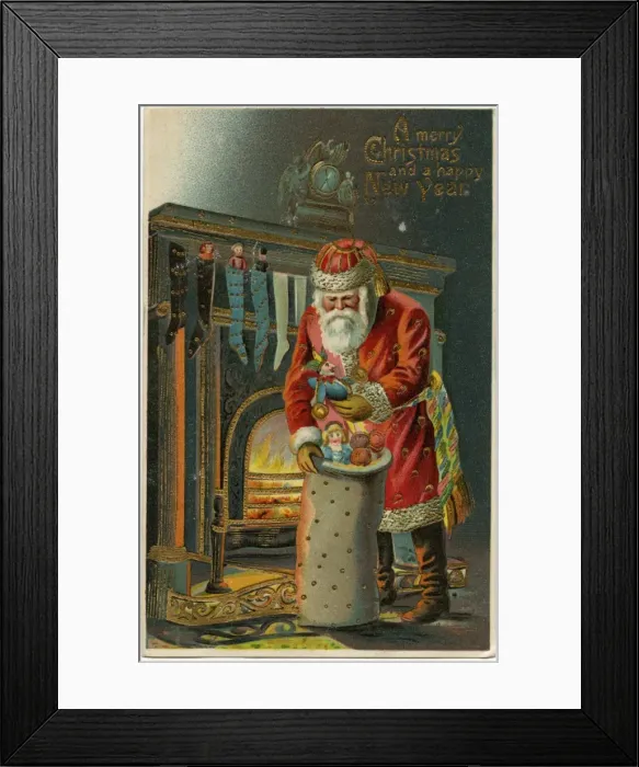 Framed Print : Father Christmas - selecting gift from his sack Framed Print : Father Christmas - selecting gift from his sack