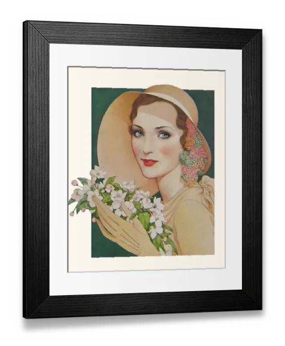 Framed Print : A young woman with a bouquet Framed Print : A young woman with a bouquet