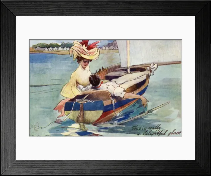 Framed Print : Couple relaxing on a sail boat Framed Print : Couple relaxing on a sail boat