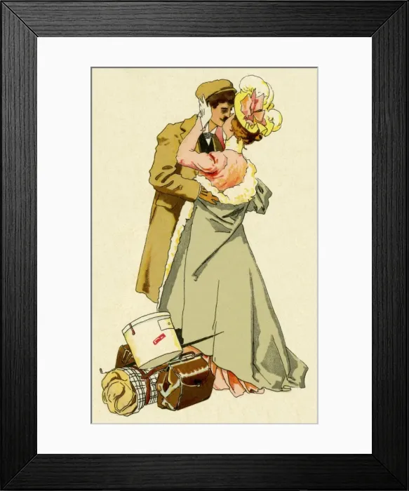 Framed Print : Edwardian couple embracing Framed Print : Edwardian couple embracing