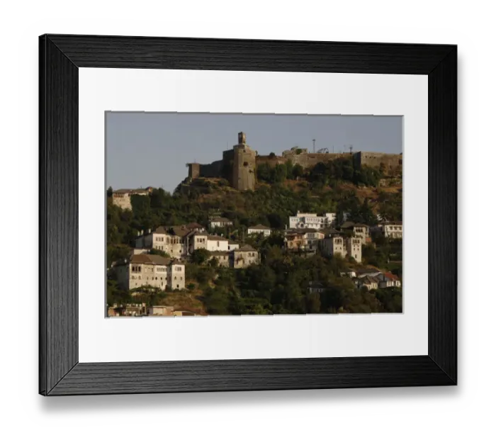 Framed Print : Albania. Gjirokaster. Castle, clock tower and tower houses Framed Print : Albania. Gjirokaster. Castle, clock tower and tower houses