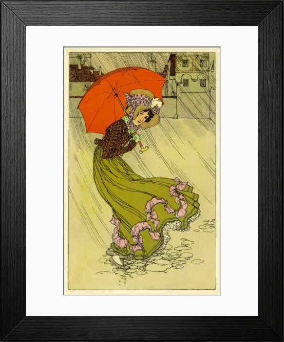 Framed Print : Woman with red umbrella Framed Print : Woman with red umbrella