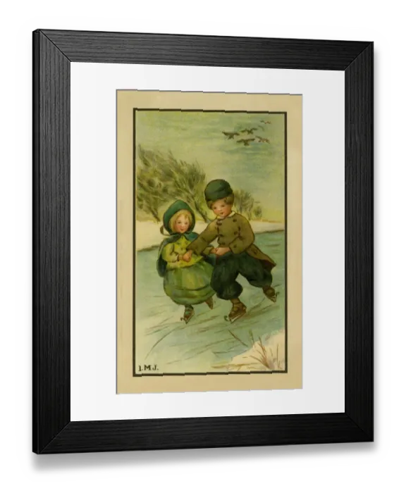Framed Print : Children skating in winter Framed Print : Children skating in winter