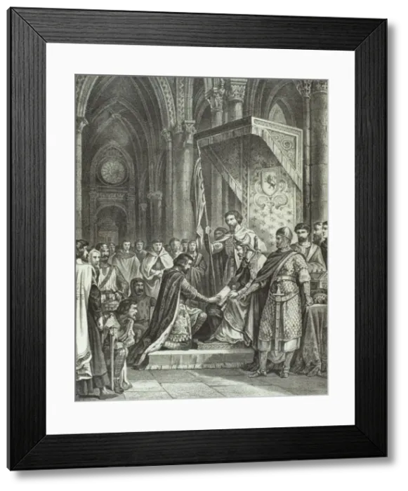 Framed Print : Oath of Santa Gadea. Alfonso VI and El Cid. Engraving Framed Print : Oath of Santa Gadea. Alfonso VI and El Cid. Engraving