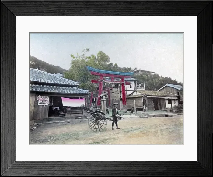 Framed Print : Rickshaw at Suwayama Temple, Kobe, Japan, circa 1880s Framed Print : Rickshaw at Suwayama Temple, Kobe, Japan, circa 1880s