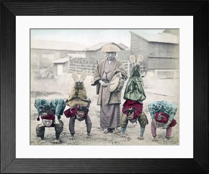Framed Print : Street acrobats, performers, Japan, circa 1880s Framed Print : Street acrobats, performers, Japan, circa 1880s