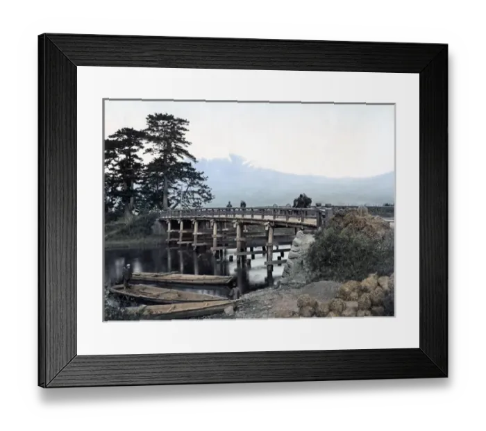 Framed Print : Bridge and boats at Suzukawa on the Tokaido, Japan, circa 18 Framed Print : Bridge and boats at Suzukawa on the Tokaido, Japan, circa 18