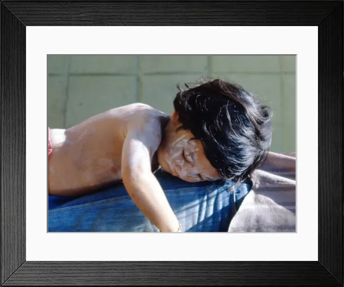 Framed Print : Little child with a yellow towel, Thailand Framed Print : Little child with a yellow towel, Thailand
