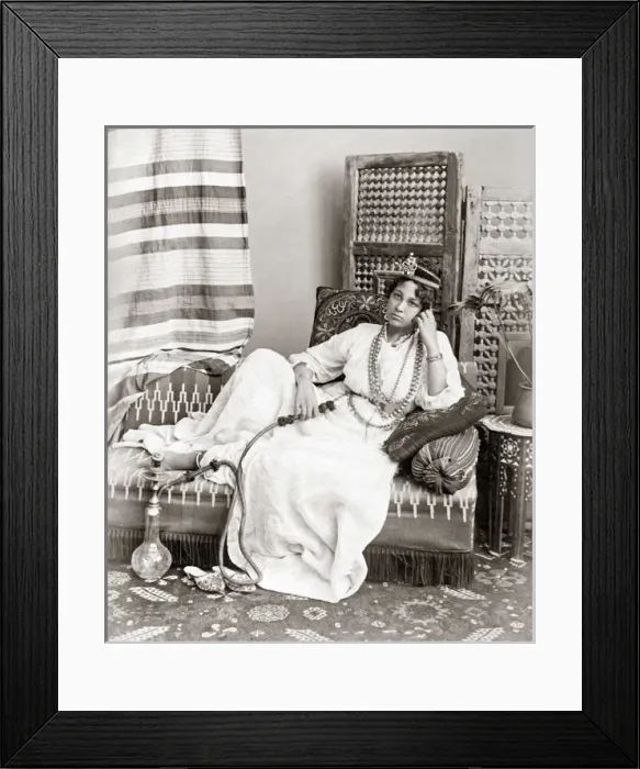 Framed Print : Egyptian dancer with hookah, circa 1880s Framed Print : Egyptian dancer with hookah, circa 1880s