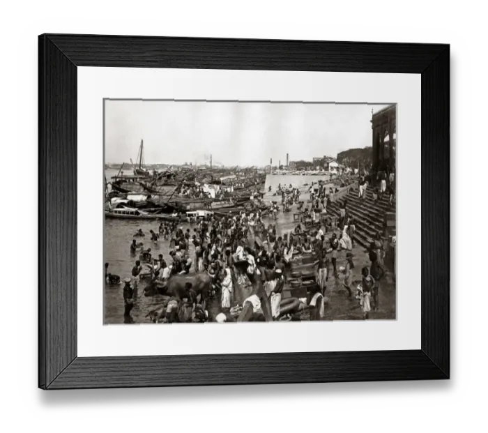Framed Print : Bathin in a river, India, circa 1880s Framed Print : Bathin in a river, India, circa 1880s