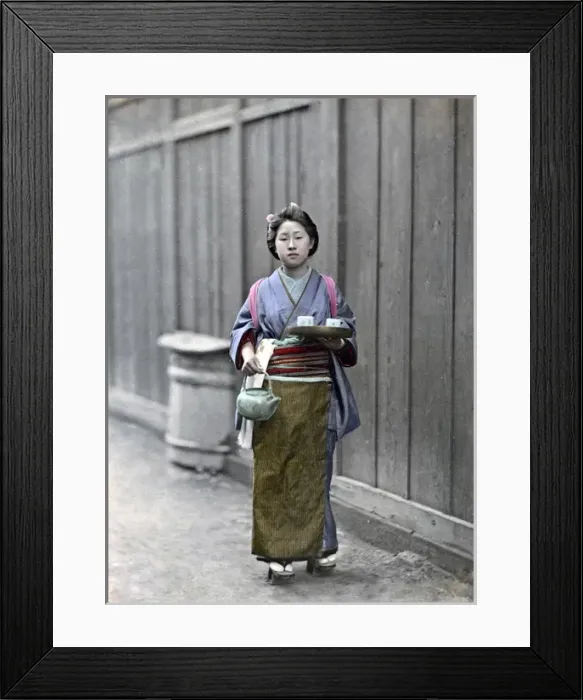 Framed Print : Tea house girl, Japan, circa 1870s Framed Print : Tea house girl, Japan, circa 1870s