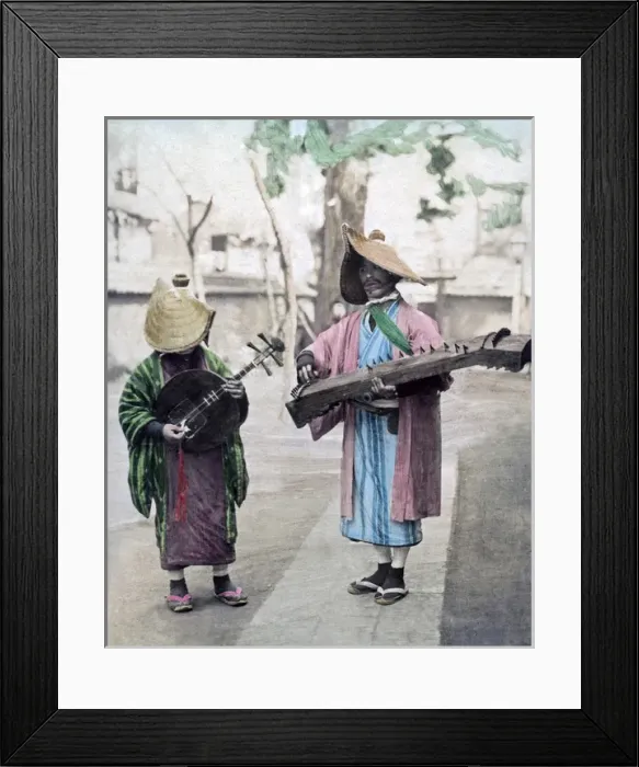 Framed Print : Street musicians, Japan, circa 1890 Framed Print : Street musicians, Japan, circa 1890