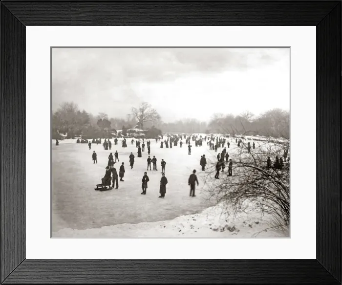 Framed Print : Skating on a frozen lake, England, circa 1880s Framed Print : Skating on a frozen lake, England, circa 1880s