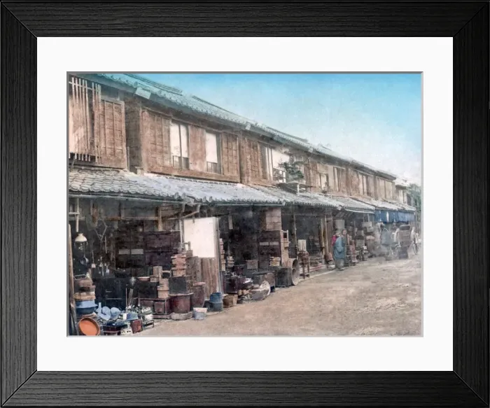 Framed Print : Second hand furniture shops, Japan, circa 1880s Framed Print : Second hand furniture shops, Japan, circa 1880s
