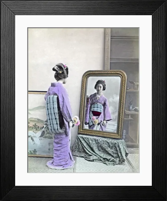 Framed Print : Young woman and mirror, Japan, circa 1880s Framed Print : Young woman and mirror, Japan, circa 1880s
