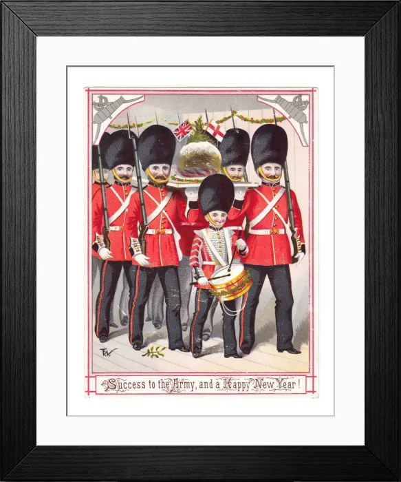 Framed Print : Soldiers marching on a New Year card Framed Print : Soldiers marching on a New Year card
