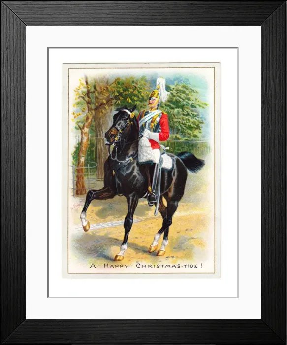 Framed Print : Guardsman on horseback on a Christmas card Framed Print : Guardsman on horseback on a Christmas card
