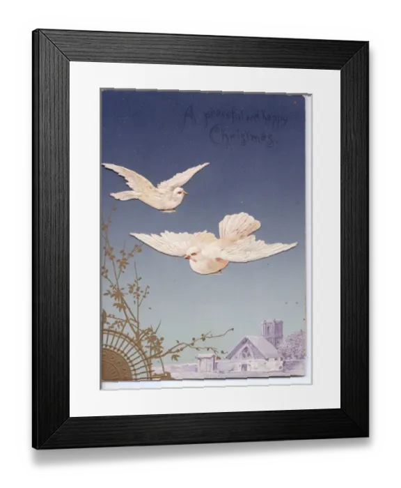 Framed Print : White doves on a movable Christmas card Framed Print : White doves on a movable Christmas card