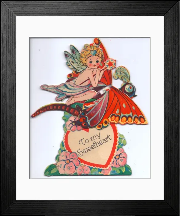 Framed Print : Fairy riding a butterfly on a movable Valentine card Framed Print : Fairy riding a butterfly on a movable Valentine card