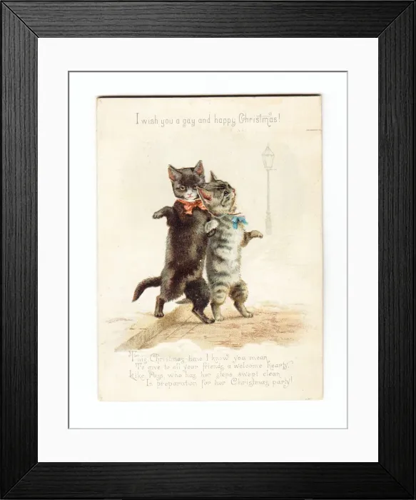 Framed Print : Two cats dancing on a movable Christmas card Framed Print : Two cats dancing on a movable Christmas card
