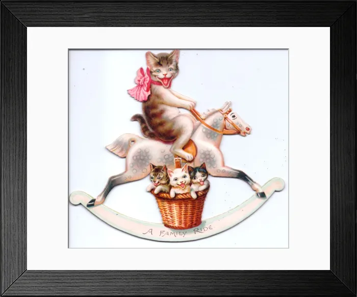 Framed Print : Cat and kittens on a cutout movable greetings card Framed Print : Cat and kittens on a cutout movable greetings card