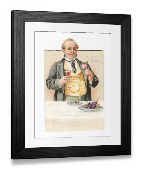 Framed Print : Man with a glass of port on a movable Christmas card Framed Print : Man with a glass of port on a movable Christmas card