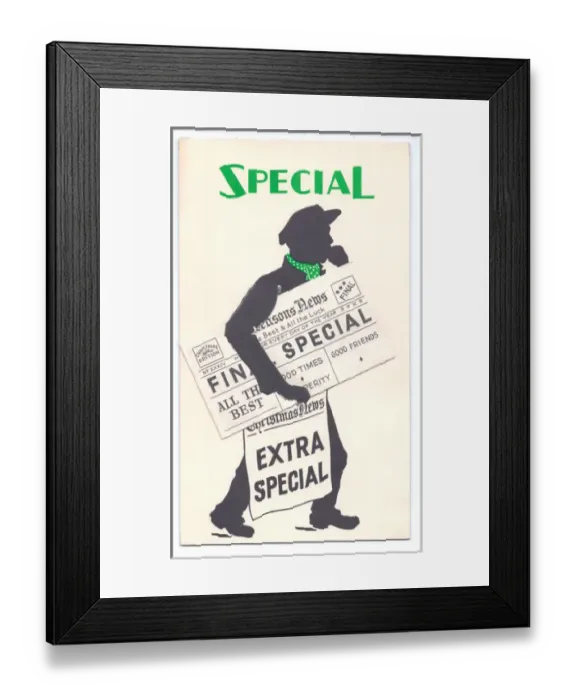 Framed Print : Newspaper seller on a Christmas and New Year card Framed Print : Newspaper seller on a Christmas and New Year card