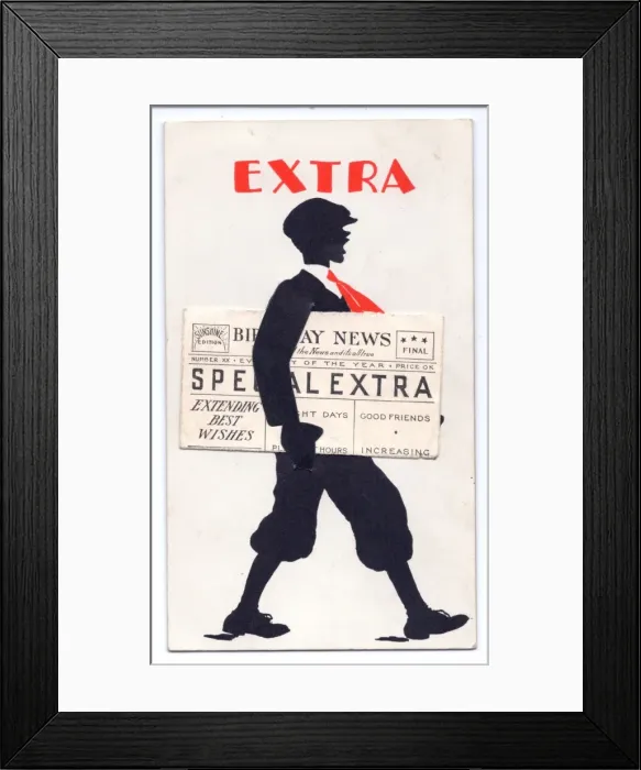 Framed Print : Newspaper seller on a birthday card Framed Print : Newspaper seller on a birthday card