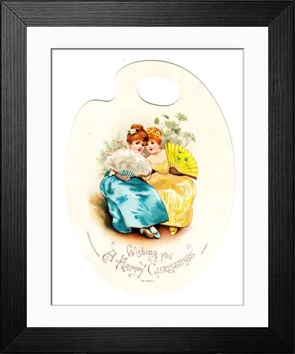 Framed Print : Two girls at a dance on a palette-shaped Christmas card