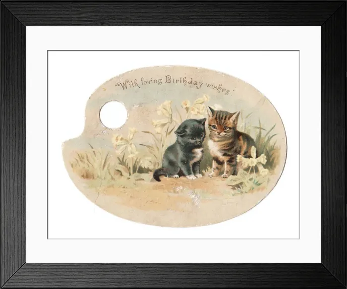 Framed Print : Two kittens on a palette-shaped birthday card