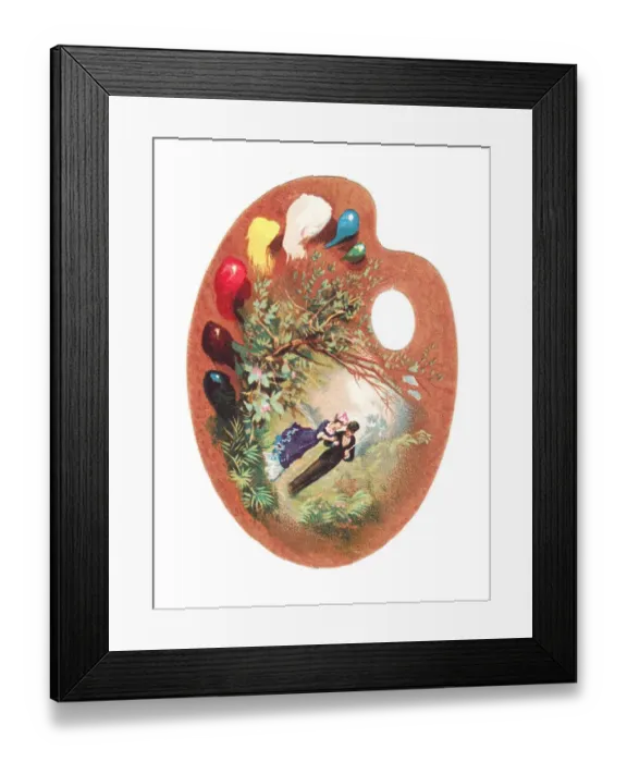 Framed Print : Couple on a palette-shaped greetings card Framed Print : Couple on a palette-shaped greetings card