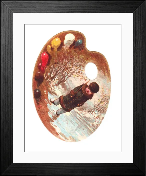 Framed Print : Little boy skating on a palette-shaped greetings card Framed Print : Little boy skating on a palette-shaped greetings card