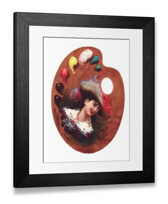 Framed Print : Cavalier man on a palette-shaped greetings card Framed Print : Cavalier man on a palette-shaped greetings card