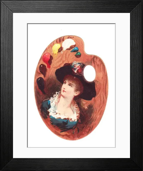 Framed Print : Woman on a palette-shaped greetings card Framed Print : Woman on a palette-shaped greetings card