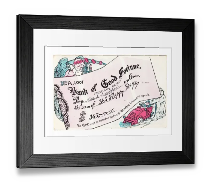 Framed Print : Cheque from the Bank of Good Fortune Framed Print : Cheque from the Bank of Good Fortune