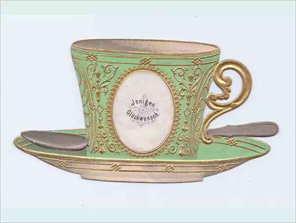 China cup and saucer on a German greetings postcard