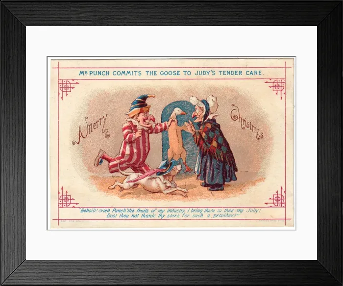 Framed Print : Mr Punch and Judy on a Christmas card Framed Print : Mr Punch and Judy on a Christmas card