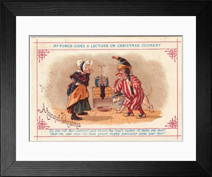 Framed Print : Mr Punch and Judy on a Christmas card