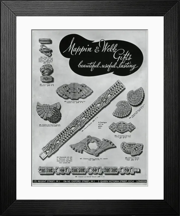Framed Print : Advert for Mappin & Webb jewellery gifts 1937 Framed Print : Advert for Mappin & Webb jewellery gifts 1937
