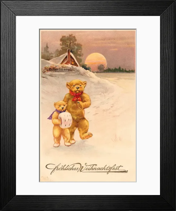 Framed Print : Teddy bears on a German Christmas postcard Framed Print : Teddy bears on a German Christmas postcard