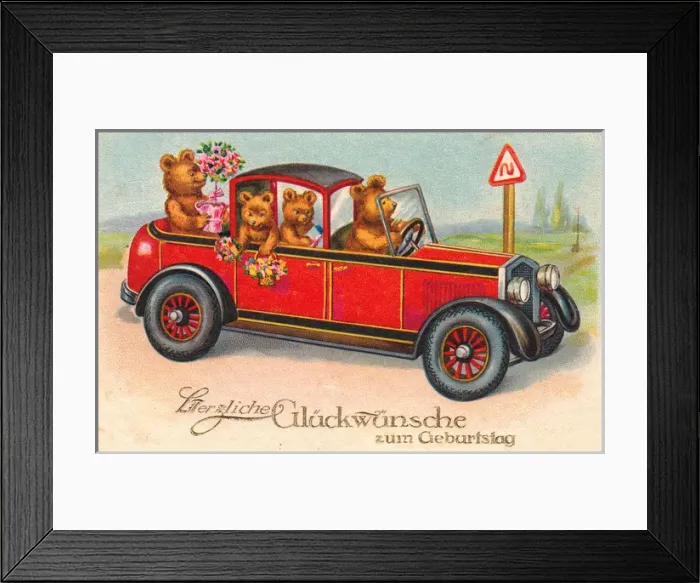 Framed Print : Teddy bears on a German birthday postcard Framed Print : Teddy bears on a German birthday postcard